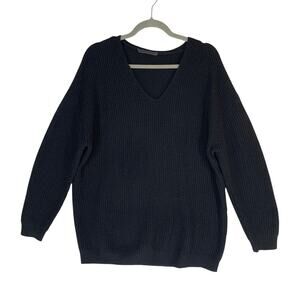 Jenni Kayne Cabin Sweater Women Size Small Black Wool Cashmere Oversized V-Neck